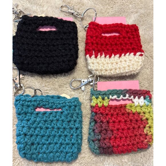 Crochet Keychain Coin Purse Card Holder Set Of 6 With Clip Hook 2.75 X 2.75 " - Picture 4 of 7